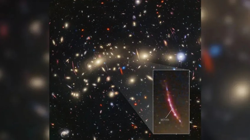 A imagem composta do Webb e Hubble inclui "Mothra", um sistema estelar ampliado pelo par de aglomerados galáticos, bem como outro objeto invisível / NASA/ESA/CSA/STScI