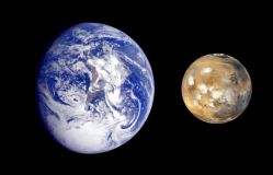 Comparação entre a Terra e Marte; o planeta vermelho é 53% menor que o nosso