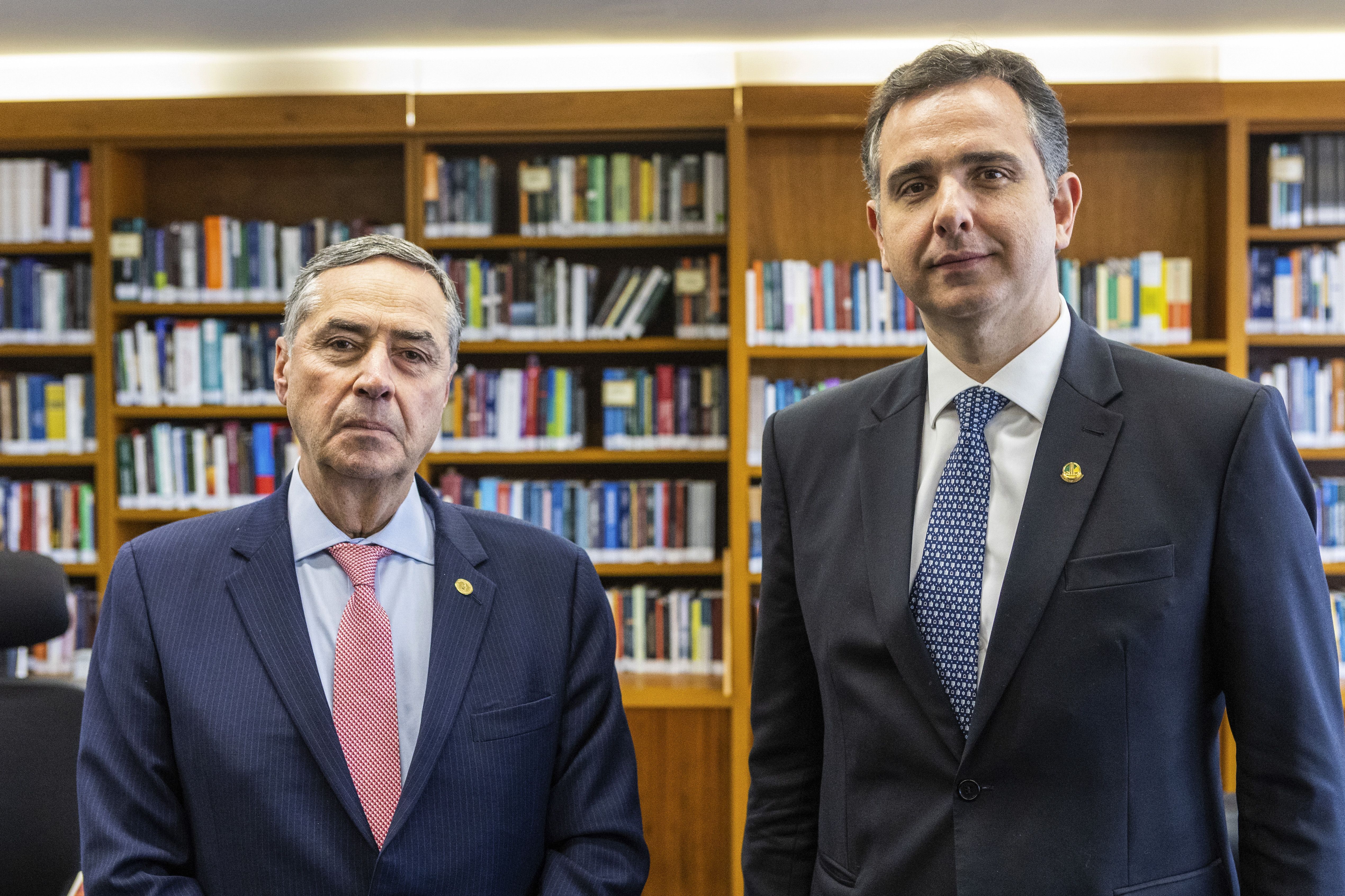 O presidente do STF, ministro Luís Roberto Barroso, e o presidente do Senado, Rodrigo Pacheco (PSD-MG)