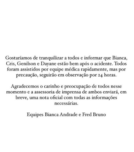 Pronunciamento da equipe de Bianca Andrade / Instagram