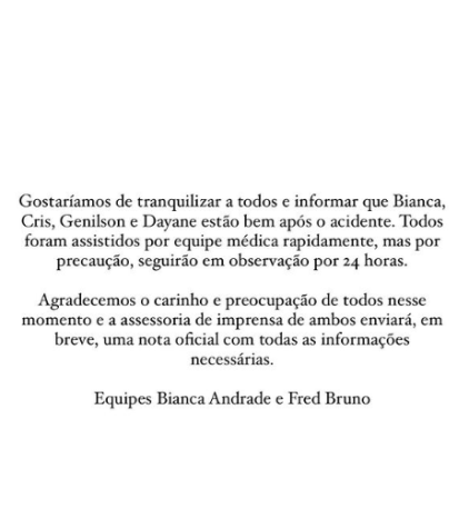 Pronunciamento da equipe de Bianca Andrade / Instagram