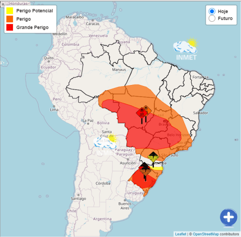 Instituto Nacional de Meteorologia (Inmet) alerta para a forte onda de calor que atinge o país, com temperaturas beirando os 40 °C em diversas capitais/ Reprodução/Inmet