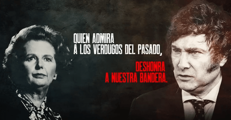 Imagem em propaganda de Sergio Massa faz relação entre Margareth Thatcher e Javier Milei: "quem admira os algozes do passado desonra nossa bandeira" / Reprodução