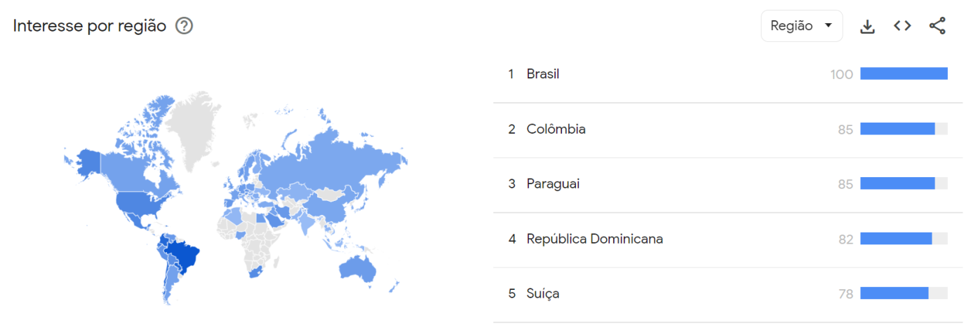 Brasil, Colômbia, Paraguai, República Dominicana e Suíça lideram as buscas por lipoaspiração no Google / Reprodução/Google Trends