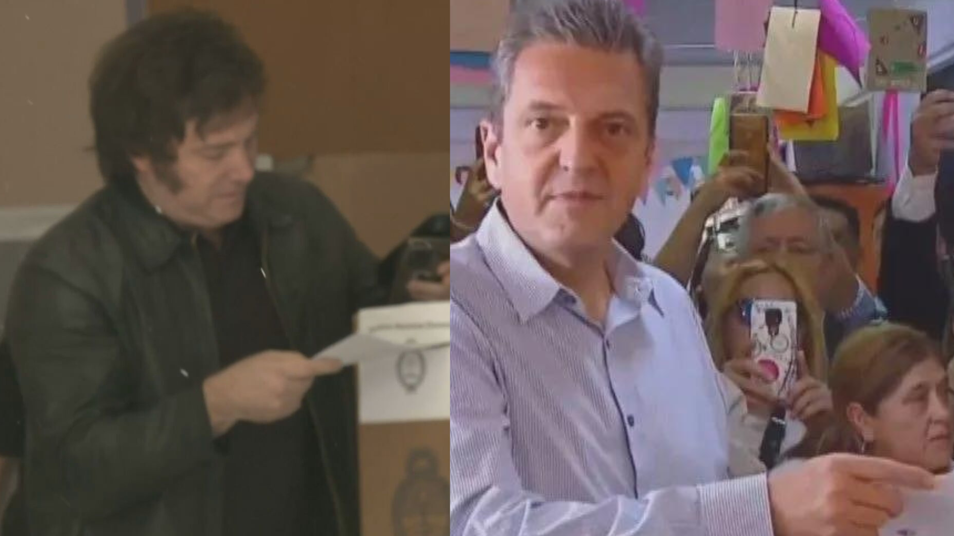 Javier Milei e Sergio Massa votam neste domingo (19): os dois se enfrentam no segundo turno pela Presidência da Argentina