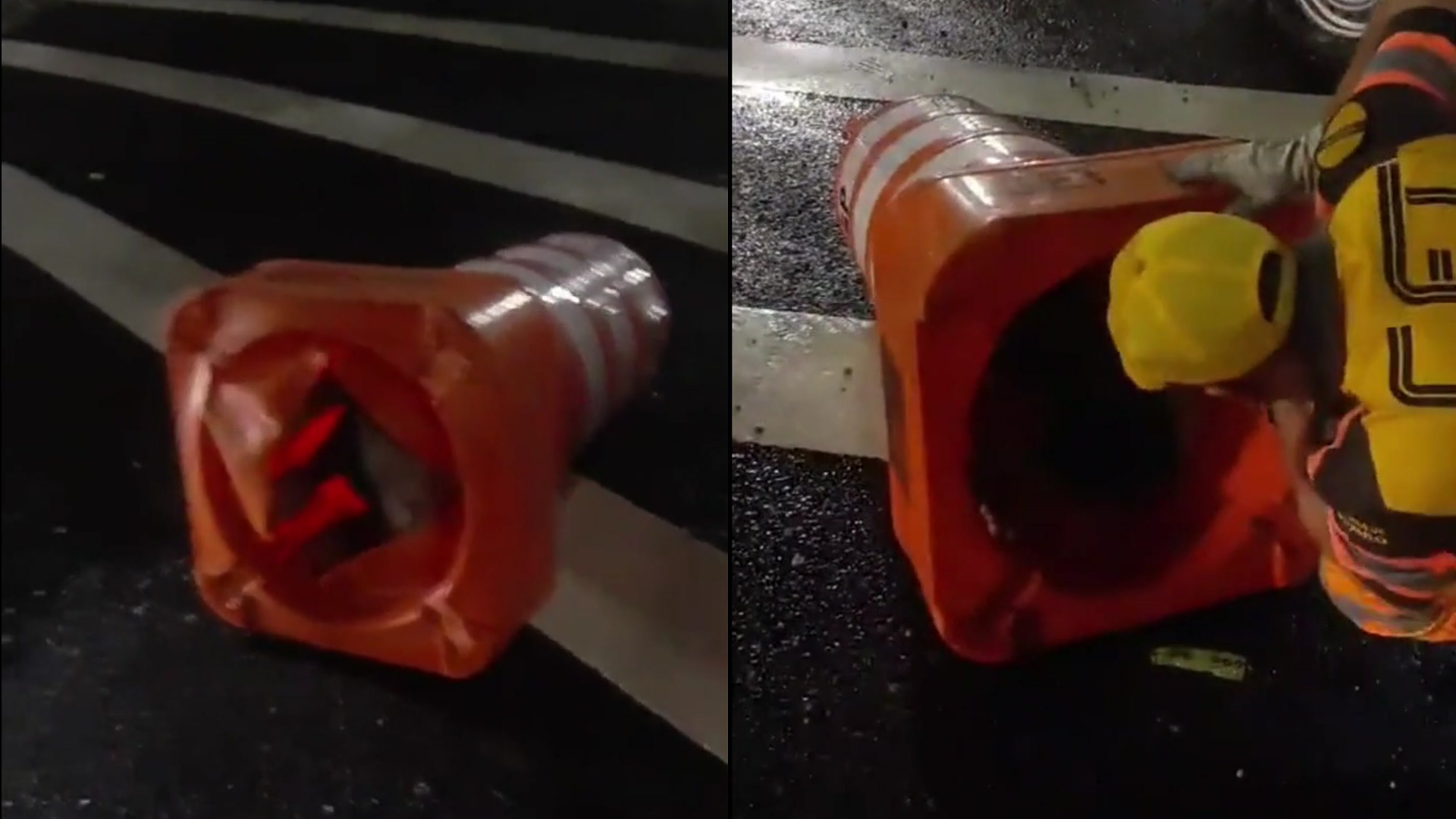 Homem fica preso em cone
