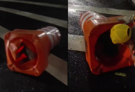 Vídeo: homem fica preso dentro de cone e é resgatado por agentes da CET