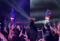 Djonga fica de cueca em show após roupa pegar fogo; rapper passa bem