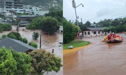 Fortes chuvas atingem SC e causam elevação de rios; bombeiros resgatam famílias ilhadas