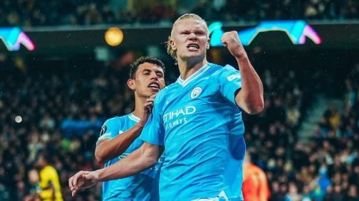 Haaland comemora gol marcado contra o Young Boys, na Suíça
