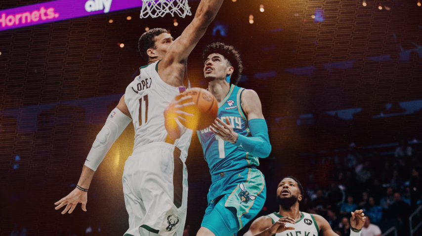 LaMelo Ball em partida contra o Bucks / Divulgação/ NBA