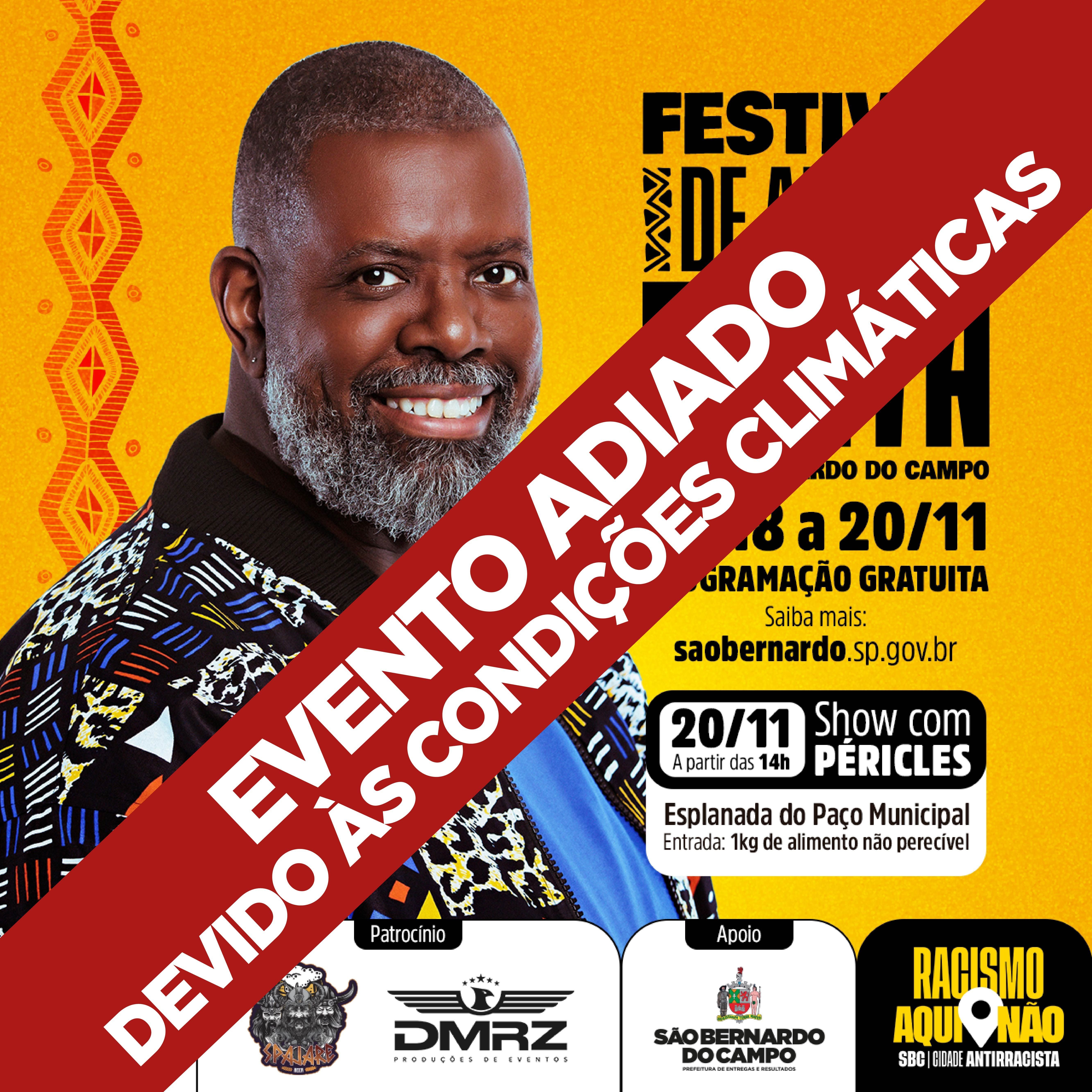Cartaz da prefeitura de São Bernardo do Campo informa adiamento de evento com show do cantor Péricles / Prefeitura de São Bernardo do Campo/Divulgação