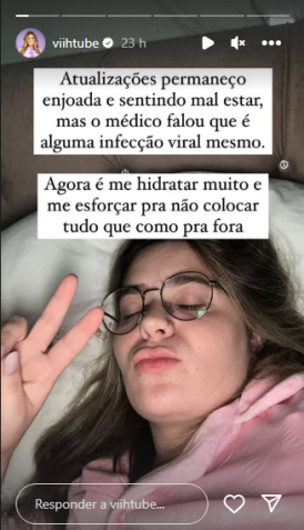 A influenciadora Viih Tube atualizou sobre seu estado de saúde nos stories do Instagram / Reprodução/Instagram