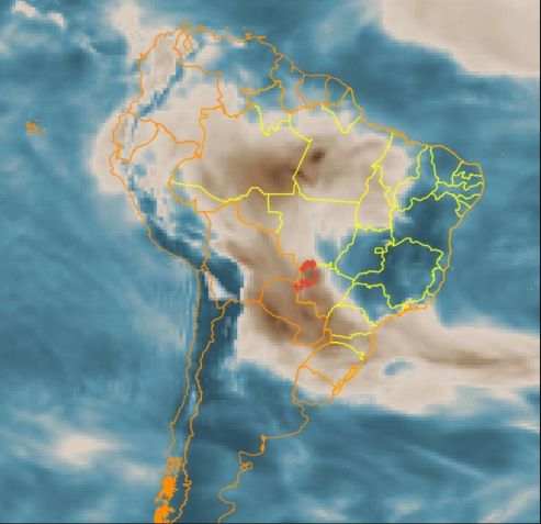 Imagem de satélite mostra o avanço da fumaça dos incêndios florestais / Divulgação/Inpe