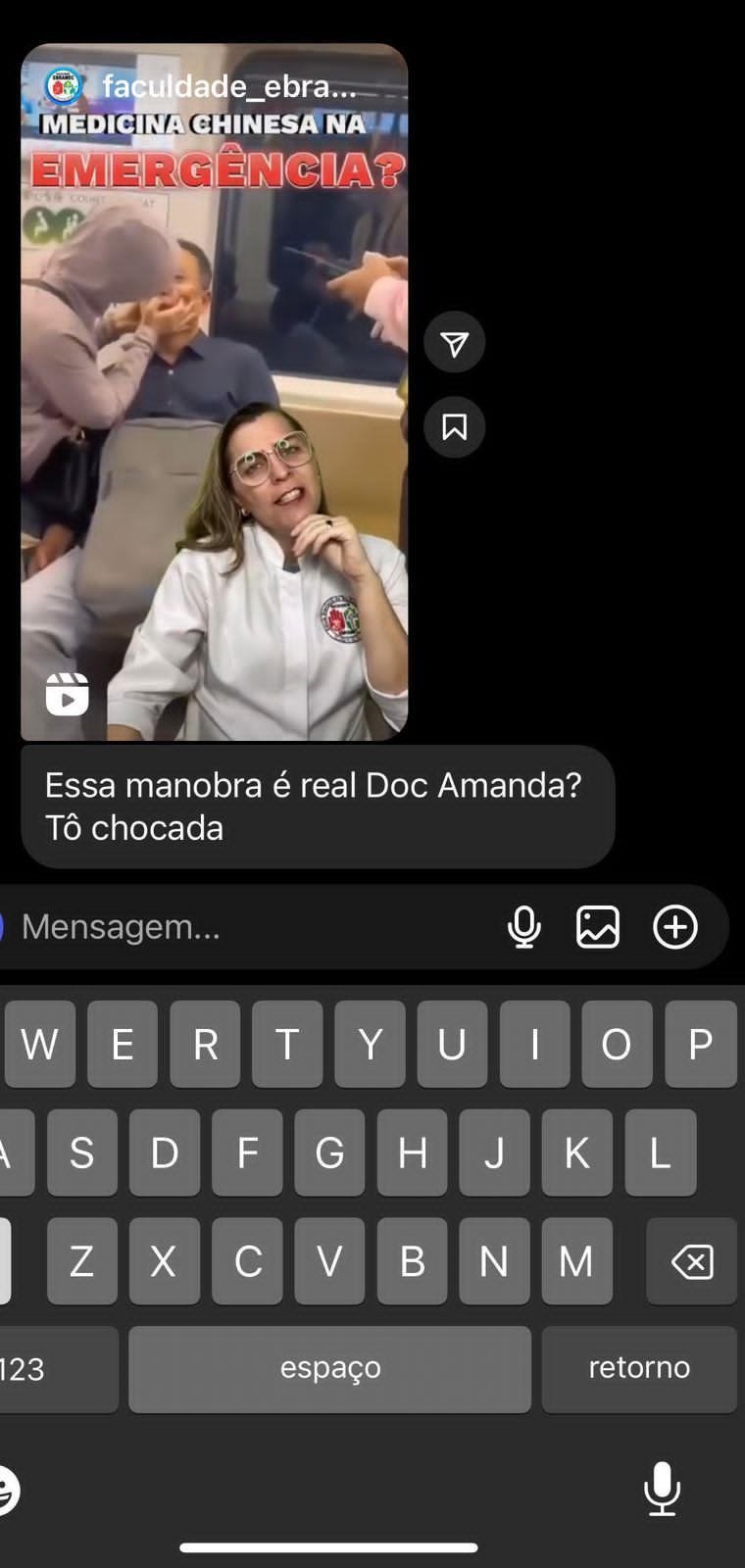 Print de mensagem enviada para a Amanda no Instagram /