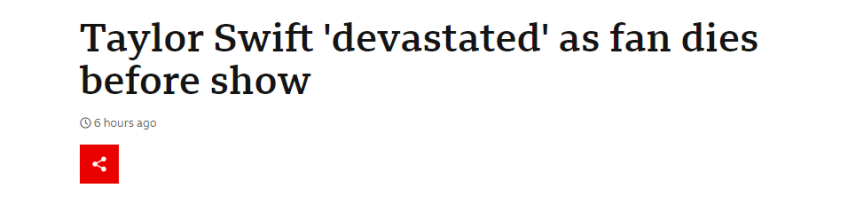BBC repercute morte da brasileira Ana Benevides durante show de Taylor Swift no Brasil / Reprodução