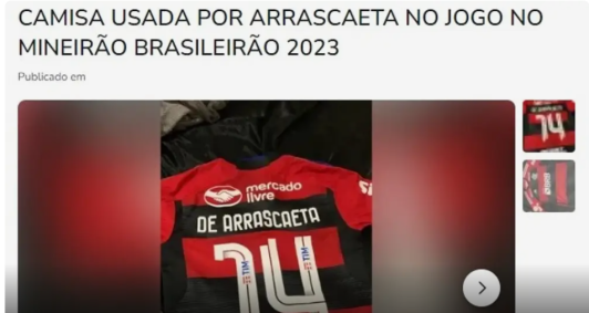 Camisa de jogo usada por Arrascaeta contra o Cruzeiro é vendida na internet