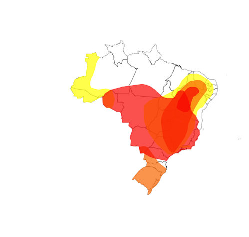 Diferentes alertas climáticos do Instituto Nacional de Meteorologia (Inmet) afetam o país / Reprodução / Inmet