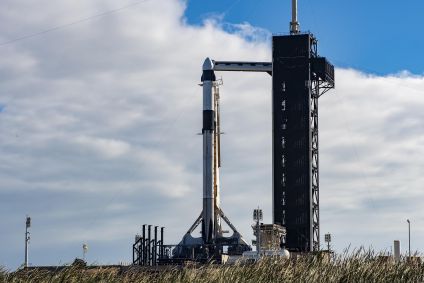 O foguete Falcon 9, da SpaceX, preparado para lançamento