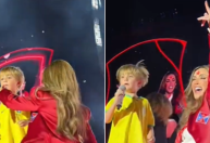 Filho de Anahí sobe ao palco com camisa do Brasil em show do RBD no Morumbi