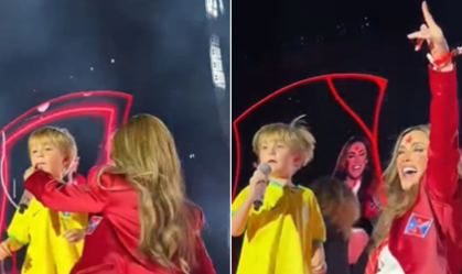 Filho de Anahí sobe ao palco com camisa do Brasil em show do RBD no Morumbi