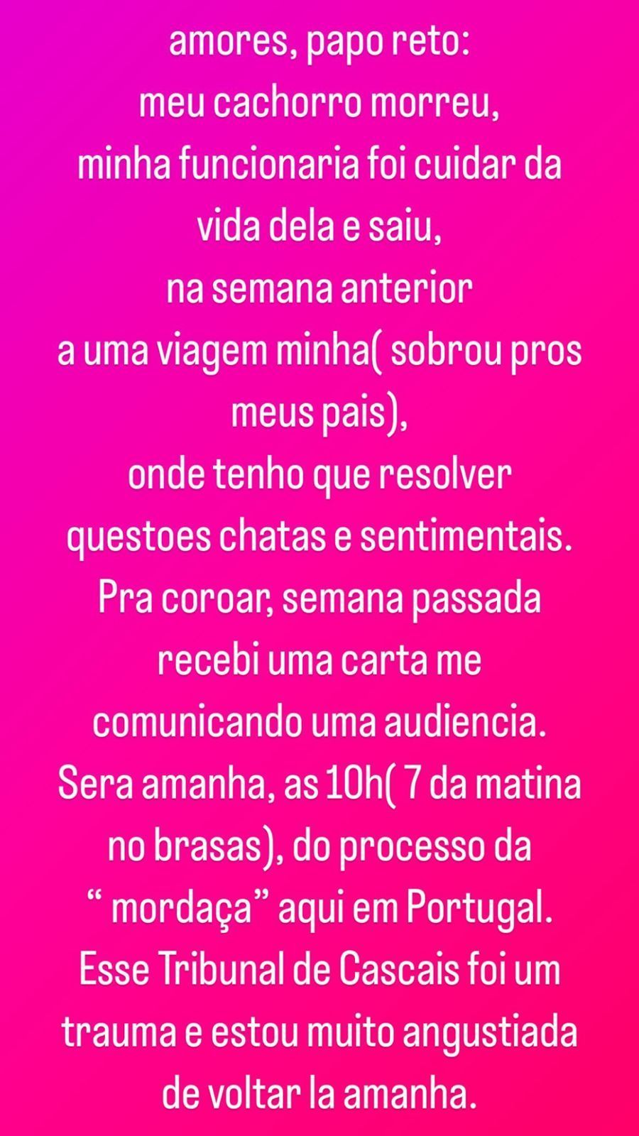Atriz relembrou como foi a última audiência da ação / Reprodução/Instagram