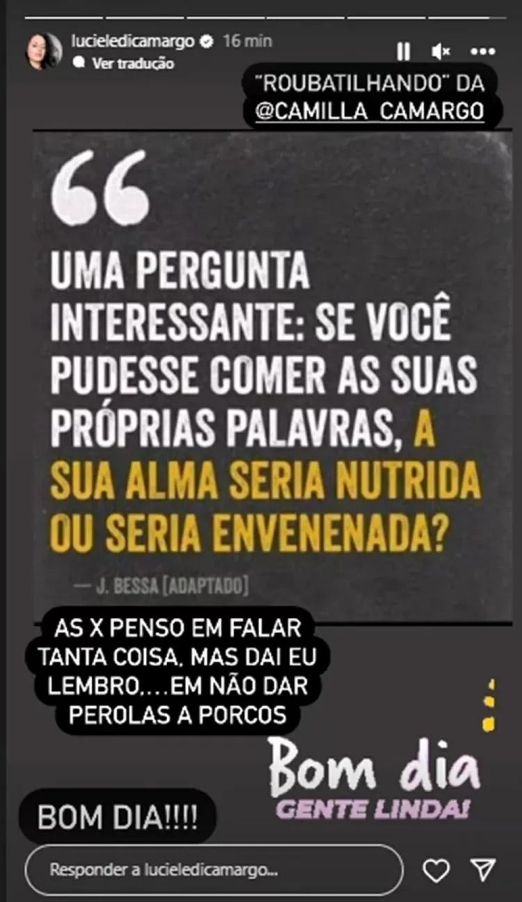 Luciele Di Camargo publicou mensagem nas redes em meio a brigas na família / Reprodução/Instagram