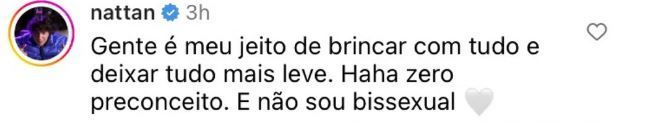 Nattan nega ser bissexual após comentário de Mari Fernandez / Reprodução/Instagram