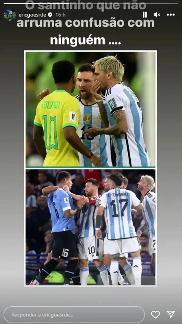 Pai do atacante Rodrygo se manifestou nas redes sociais sobre Lionel Messi / Reprodução/Instagram