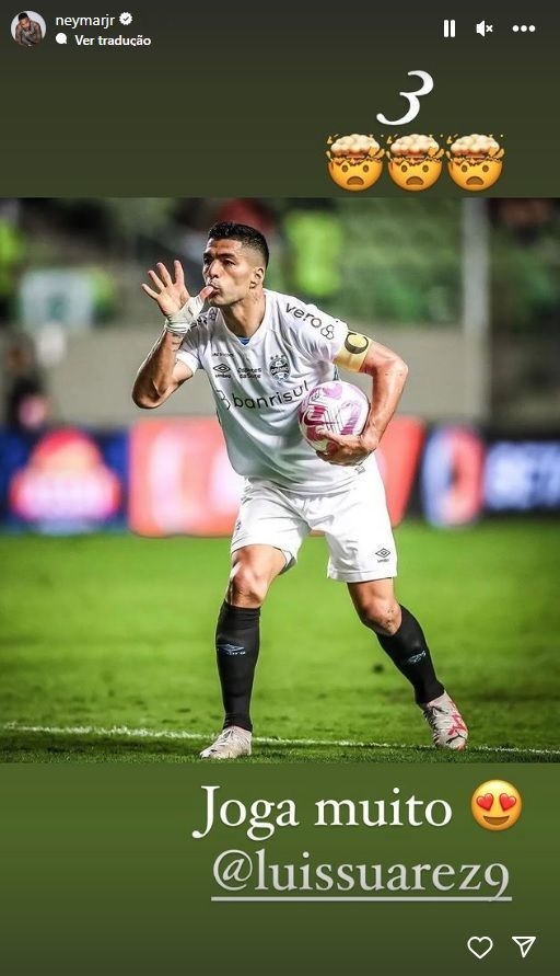 Neymar se manifestou nas redes sociais sobre a bela atuação de Suárez contra o Botafogo / Reprodução/Instagram