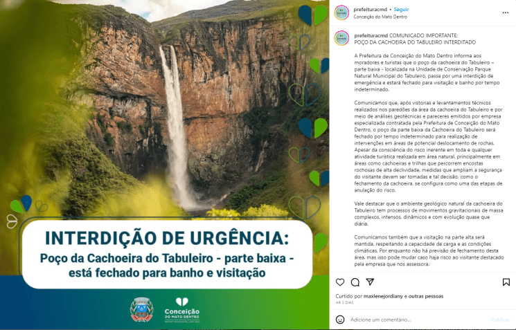 Anúncio de interdição feito pela Prefeitura / Reprodução/Redes Sociais