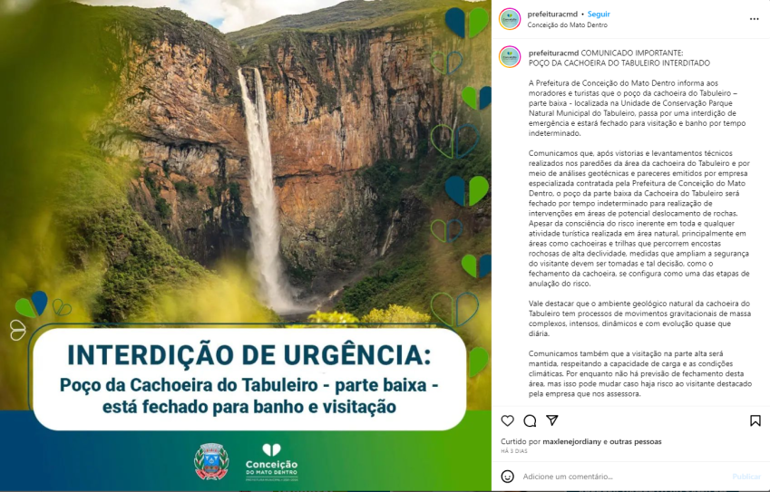 Anúncio de interdição feito pela Prefeitura / Reprodução/Redes Sociais