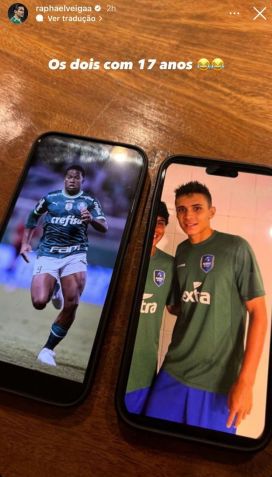 Raphael Veiga brincou nas redes sociais comparando o físico dele aos 17 anos e de Endrick / Reprodução/Instagram