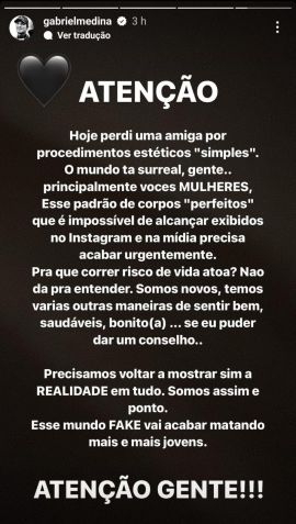 Gabriel Medina lamenta morte de Luana Andrade / Reprodução / Instagram