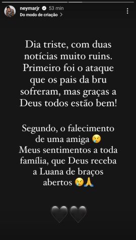 Neymar Jr. comenta sobre morte de Luana Andrade / Reprodução / Instagram
