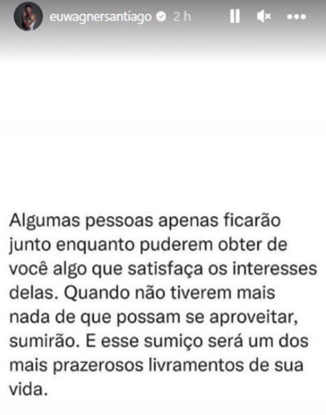 Wagner Santiago compartilha frase sobre livramento / Reprodução/Wagner Santiago/Instagram