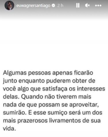 Wagner Santiago compartilha frase sobre livramento / Reprodução/Wagner Santiago/Instagram