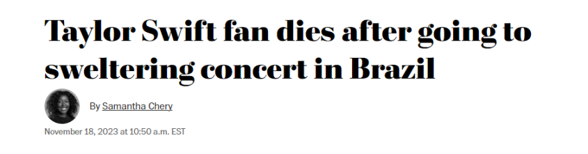 The Washington Post repercute morte da brasileira Ana Benevides durante show de Taylor Swift no Brasil / Reprodução