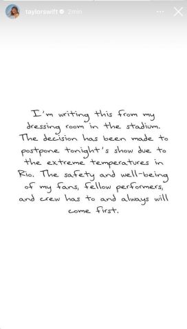 Taylor Swift anunciou o adiamento do show que faria no Engenhão neste sábado (18) / Reprodução