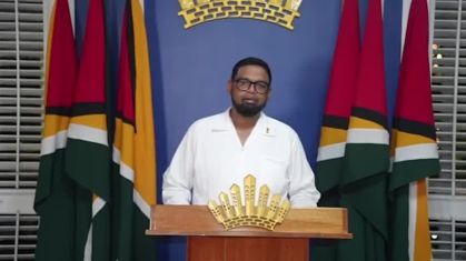 Presidente da Guiana, Irfaan Ali, fala à nação