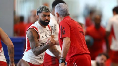Gabigol e Tite em treino do Flamengo