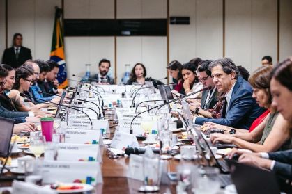 Ministro da Fazenda, Fernando Haddad, em café da manhã com jornalistas, no prédio da pasta, em 22 de dezembro de 2023