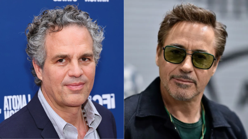 Atores Mark Ruffalo (Hulk) e Robert Downey Jr. (Homem de Ferro)