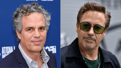 Atores Mark Ruffalo (Hulk) e Robert Downey Jr. (Homem de Ferro)