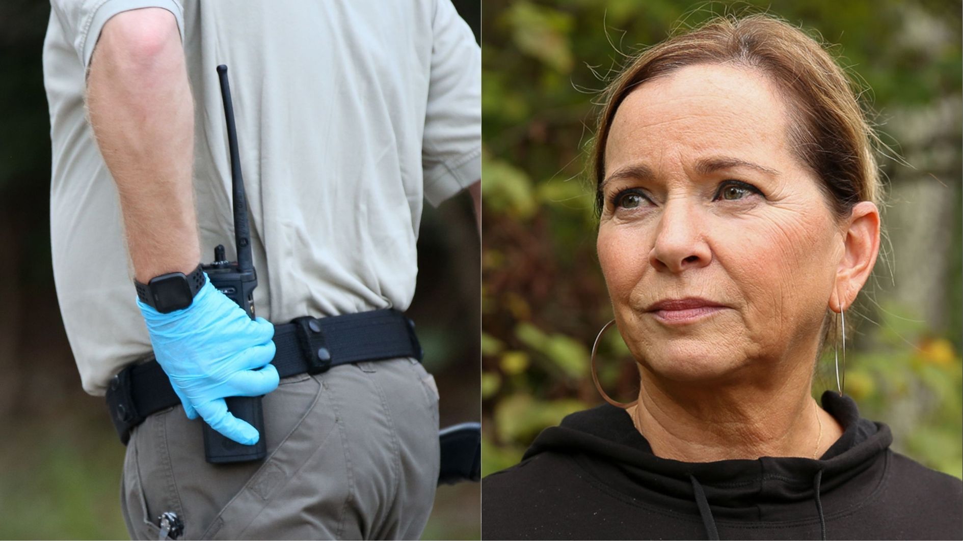 Um policial verifica seu rádio após uma operação policial relacionada a brigas de cães em Orangeburg, Carolina do Sul, em 21 de setembro de 2023. Chefe da Divisão Criminal do Ministério Público dos EUA no Distrito da Carolina do Sul, Jane Taylor, posa para um retrato em Prosperity / Austin Steele/CNN