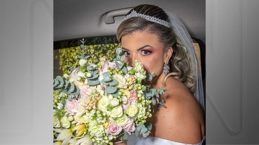 Erika posa para foto no dia do seu casamento com o policial Thiago Cesar de Lima / Reprodução