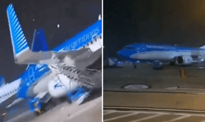 Avião é arrastado por temporal em aeroporto de Buenos Aires; assista