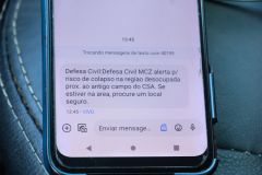 Aviso emitido pela Defesa Civil de Maceió via SMS por causa do risco de colapso em uma mina da Braskem