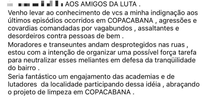Homem faz apelo em uma rede social para unir forças em uma "força-tarefa" contra assaltantes na região / Reprodução/Redes sociais