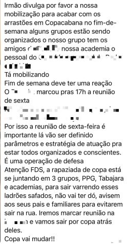 Morador tenta marcar reunião para “definir parâmetros e estratégias para a atuação no bairro” contra assaltantes / Reprodução/Redes Sociais